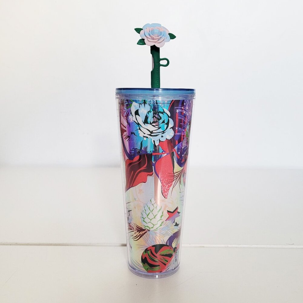 Starbucks 2023 Holiday Rose Venti Cold Tumbler 24 oz with Straw Topper